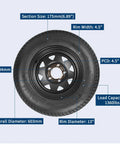 Two Pack Trailer Tire On Rim ST175 80D13 With 13 Inch Rims And Five Lug Pattern Four Point Five Inch PCD Load Range C 6PR Black