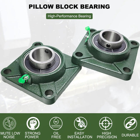 2 Pack Pillow Block Bearing UCF207-22 Square Flange Four Bolt Mounted Bearing Steel With Solid Cast Iron Base