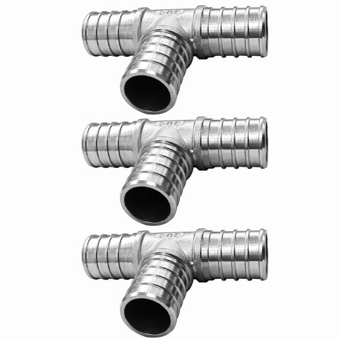 Three Quarter Inch Stainless Steel PEX Tee Crimp Fitting Pack Of Three For PEX B Tubing