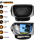 Built Tough 55L Duffle Bag For Men Large Gym Duffel For Workout Sports And Travel Gear Gray With Wide Opening Multi Pocket Organization