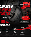 AOBEN Cordless Impact Wrench 1/2 Inch Kit With 600 Nm Max Torque And 800Nm Reverse Power used on vehicle tire with 4.0Ah battery.