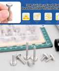 35 Piece M4 Knurled Thumb Screw Set With Seven Lengths 8mm 10mm 12mm 16mm 20mm 25mm 30mm Fully Threaded Round Flat Knurled Head Bolts Shoulder Grip Fasteners For Electronics And Mechanical Projects With Grab And Go Storage Case displayed on a mat with storage case