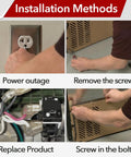 Four-step installation for Six Pack Universal Refrigerator Start Relay And Overload Protector Kit; focus on power and attachment.