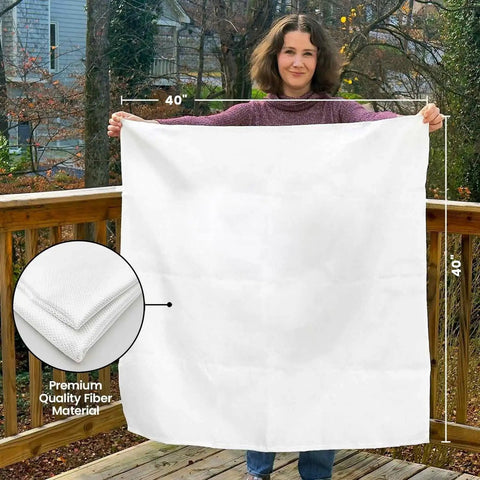 Person holding Emergency Fire Blanket 2 Pack for Home and Kitchen, 39 by 39 Inch Fiberglass Fire Suppression Blanket on a deck.