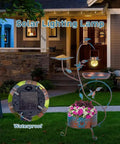 3 In 1 Outdoor Metal Bird Bath With Feeder And Planter Garden Blue Bird Bath With Solar Lights in backyard setup