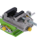Built Like A Tank Heavy Duty 3 Inch Drill Press Vise Cross Slide For Precision Milling in green and silver, showcasing quick clamp design.