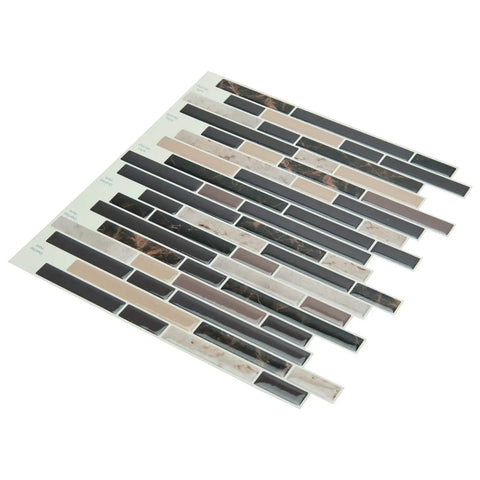 Self Adhesive Peel And Stick 12x12 Inch Wall Tiles, 10 Tiles, arranged in shiny brown and black mosaic pattern