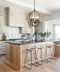 Six Light Orb Farmhouse Chandelier In Brown Wood Globe Handcrafted Solid Wood Light Fixture For Your Dining Room, Living