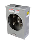 135 Amp Four Jaw Ringless Meter Socket With Ringless Cover For Overhead And Underground Feed, showing silver utility grade build.