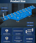 Dimensions and components of the 2 In 1 11-Hole Shelf Pin Jig And Concealed Hinge Drilling Guide with built-in clamping shown.