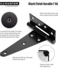Heavy Duty 6 Inch T Strap Gate Hinges For Shed Doors And Wooden Fences Black Powder Coated side view
