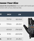 Heavy Duty Mechanic Work Gloves With 8mm Padded Knuckles And Synthetic Leather Palm, size chart, gray and black
