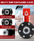Two black shipping container wheel hubs with 6-lug bolt pattern and 3.5-inch center bore.