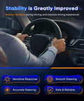 Driver holding steering wheel, showcasing stability improvements in Power Steering Pump For Hyundai Santa Fe 2007-2009 V6 2.7L Direct Fit Replacement, Power Assist Pump, Pulley Not Included, OE Reference 21-5479 215479 571002B300