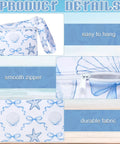 Close-up of 2 Pack Wet Bags Reusable Waterproof Wet Dry Bags with zippered pockets, sea shell design, stroller ready