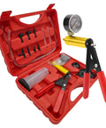 Handheld Vacuum Pump Brake Bleeder Kit With Gauge Adapters For Cars Trucks Motorcycles One Person Fluid Extraction Tool Set in case.