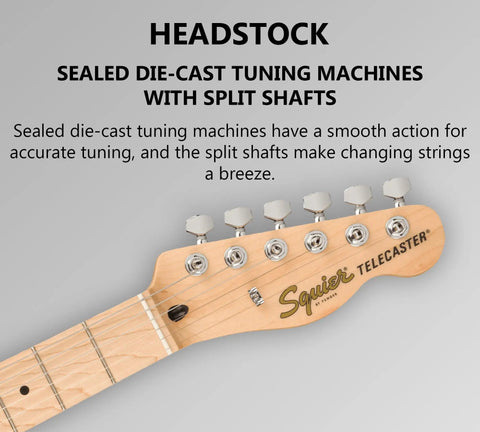 Affinity Telecaster Surf Green Dope Gear Bundle With Frontman 10G Amp headstock close-up with tuning machines