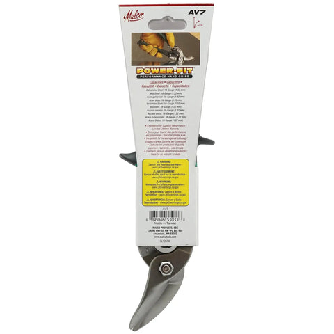 Offset Right Cut Aviation Snips With Green Power-Fit Grips For Reduced Fatigue packaged with ergonomic design visible