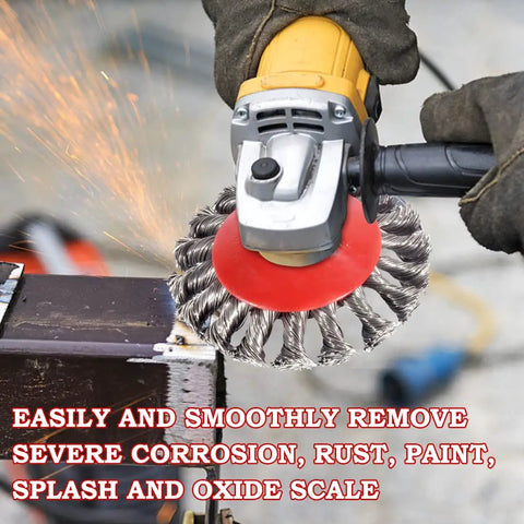 Four And One Half Inch Angle Grinder Wire Wheel Set With Six Packs Including Three Inch And Four Inch Cup And Wheel Brushes Coarse Crimped And Knotted Styles For Heavy Duty And Light Duty Five Eighths Inch Eleven Threaded Arbor Pro Grade DIY Ready cleaning metal surface
