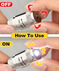 How to use LED light for magnetic telescoping pickup tool with 8 lb lifting capacity, showing on and off positions with hands.
