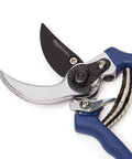 Close-up of Workhorse Bypass Pruning Shears for Garden Cleanup, 8 Inch Steel Hand Pruners with Rust Resistant Blade, blue handle