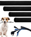 Built Tough For Your Ride 50 Ft Split Wire Loom Tubing Flame Retardant Braided Cable Sleeving with cables and dog.