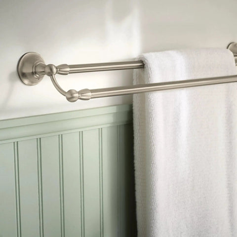 Spot Resist Brushed Nickel Sage Collection 24 Inch Double Towel Bar for wall mount with towel hung, bathroom hanger two rods