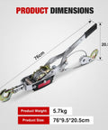 Heavy Duty Come Along Winch 5 Ton 10000 Lbs Hand Winch Tool with 10 Ft Rope Double Gear Three Hook Cable Puller dimensions