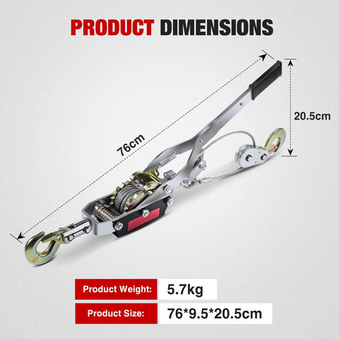Heavy Duty Come Along Winch 5 Ton 10000 Lbs Hand Winch Tool with 10 Ft Rope Double Gear Three Hook Cable Puller dimensions