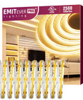 COB LED Strip Light Warm White 3000K High Density Tape Light, 2560 LEDs Per Roll, 16.4 Ft Length, DC 24V, Ra 90 Plus, UL Listed