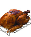 V Shaped Stainless Steel Turkey Roasting Rack For Oven And Kamado Grills, Nonstick Roasting Rack For Chicken, holding cooked bird