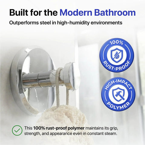 Suction Cup Hooks For Shower And Bathroom Towel Holder 2 Pack No Drilling in high-impact polymer on glass
