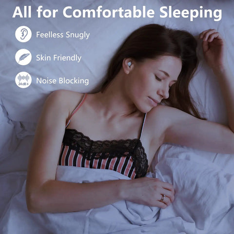Sleeping woman with wireless earbuds, demonstrating Get The Most Comfortable Wireless Sleep Earbuds That Are Super Small And Light