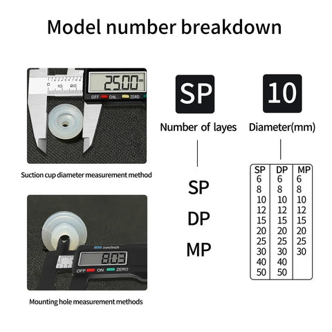 Double Bellows Vacuum Suction Cup 0.79 Inch 20mm DP20 with 8mm mounting hole measurements