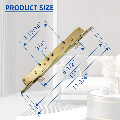 Eleven And Three Quarters Inch Multi Point Mortise Lock With Face Plate For Sliding Patio Glass Doors Two Point Mortise Lock Replacement Fits Three Fifteen Sixteenths Inch Handle Anti Slam Pin For Enhanced Patio Door Security