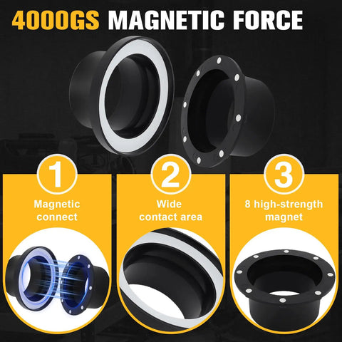 Heavy Duty Magnetic Dust Collection Fittings For 4 Inch Woodwork Shop Vacuums showing 4000GS magnetic connector with wide contact area
