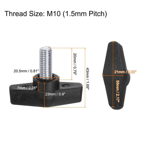 Straight Up Four Pack Tee Wing Knobs With M10 Thumb Screws And Beefy Steel Studs Featuring A Big Fifty Five Millimeter Twist Handle for clamping measurements.