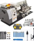 Compact Metal Lathe and Mini Milling Machine for Model Making and Prototyping with essential tools and accessories laid out.