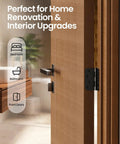 Premium Black Exterior Door Hinges Four Inch Matte Finish Solid Iron Construction With Rounded Corners visible on a wooden door.