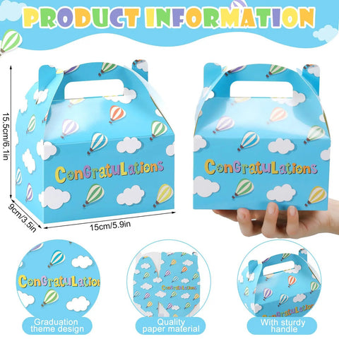 24 Pack Graduation Gift Boxes With Handles Colorful Hot Air Balloon Pattern Fun Treat Boxes For Candy Classroom Party Decor