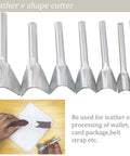 V Shaped Leather Punch Kit, 7 Piece Leather Craft Cutting Tools for Belt Ends, Wallets and Bags, displayed on a surface