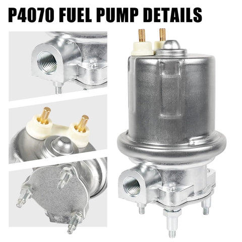 12V Inline Electric Fuel Pump For Carburetors Universal Replacement With Regulated 4-7 PSI Output One Quarter Inch Inlet