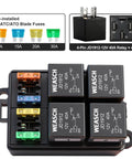 12V 4 Way Fuse Relay Box With Four Relays And Four ATC And ATO Fuses, Universal Fuse And Relay Block For Cars Trucks Jeeps ATVs RVs