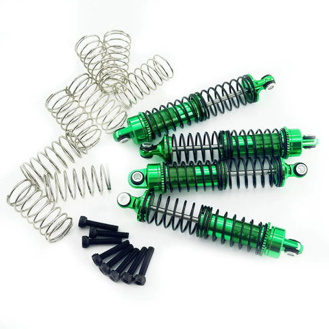 Beefed Up Aluminum Front And Rear Shock Absorber Set For 1/18 RC Cars With Threaded Oil Shocks Suspension Upgrade 4-Pack in green color