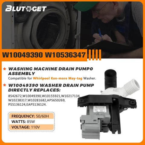 2026 Upgraded Washer Drain Pump Replacement W10536347 W10155921 W10049390 Fits Whirlpool Kenmore Maytag Washers in use