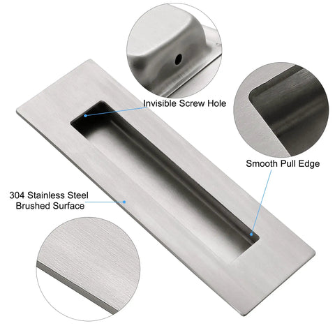 Heavy Duty 6 Inch Recessed Pocket Door Pull With Slick Brushed 304 Stainless Steel Body Delivering A Rock Solid Grip For Zero Hassle Sliding Barn Door Action And Rust Proof Knockout Durability