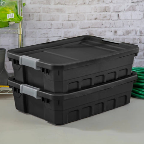 Six Pack 10 Gallon Stackable Storage Totes For Home Organization, Heavy Duty Plastic Bins With Recessed Lids And Latches
