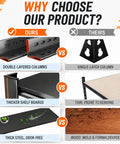 Comparison infographic showing advantages of Straight Up Heavy Duty 2 Tier Printer Stand With Reinforced Steel Storage Industrial Office Desk Organizer