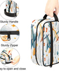 Airplane Cosmetic Bag For Women Travel Makeup Organizer Pouch Kit Waterproof Durable Polyester Toiletries Case With Carry On Size 10.5 By 4.4 By 5.3 Inches For Easy On The Go, showcasing airplane design, handle, and zipper details.