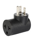 Downward Angled 4 In 1 NEMA 5-20P Power Adapter For NEMA 5-15R 5-20R 6-15R And 6-20R Receptacles, compact black design